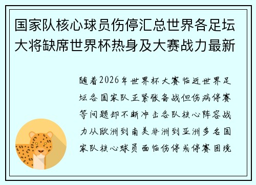 国家队核心球员伤停汇总世界各足坛大将缺席世界杯热身及大赛战力最新追踪